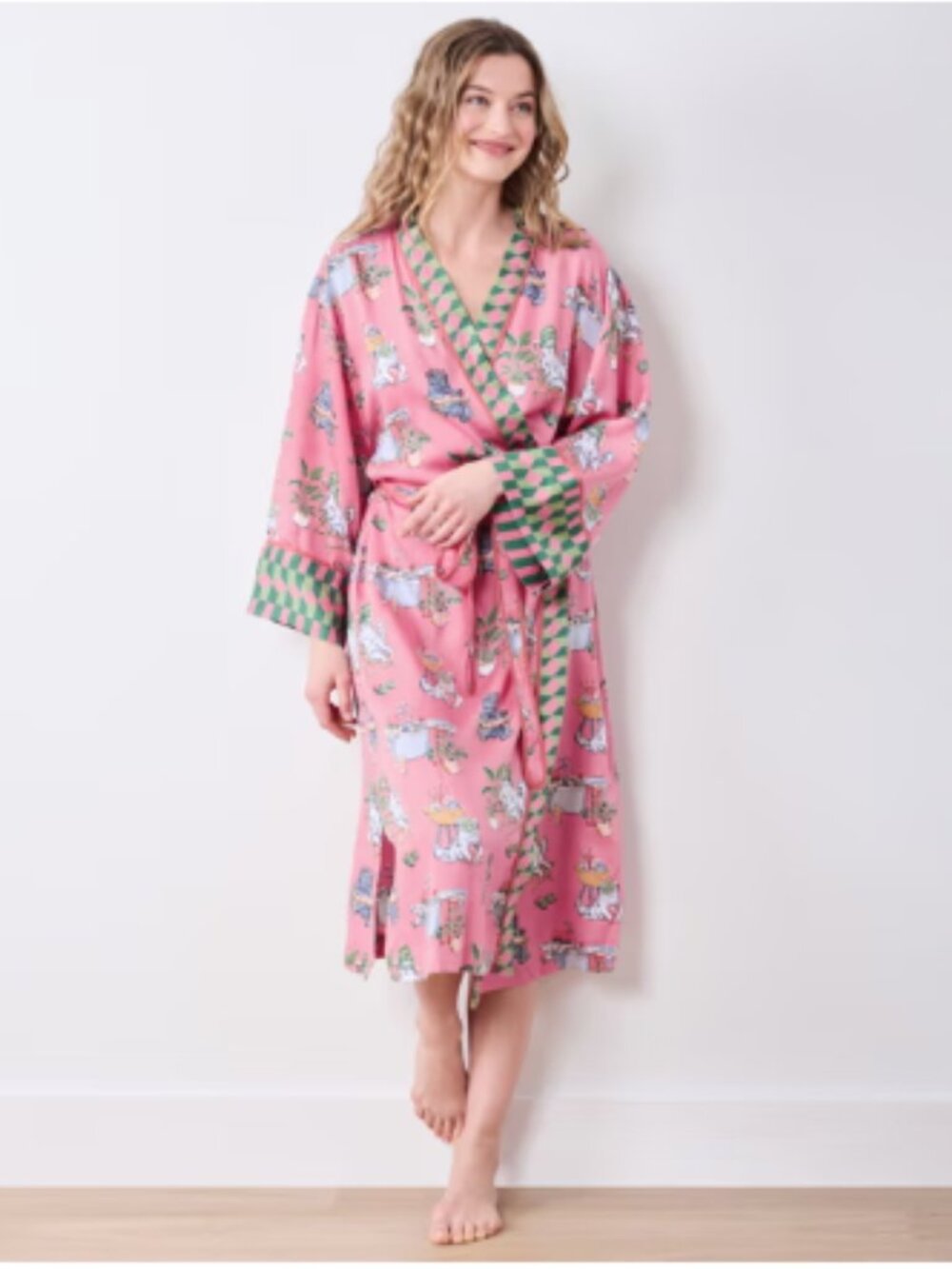 Printfresh Spa Day Eco Satin Robe Pink Polish S/M